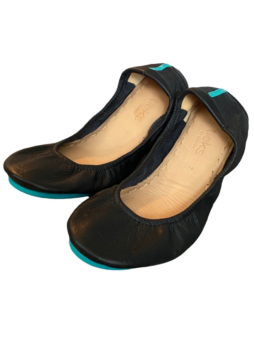 Tieks black Italian leather foldable Gavrieli compact teal ballet flats size 7